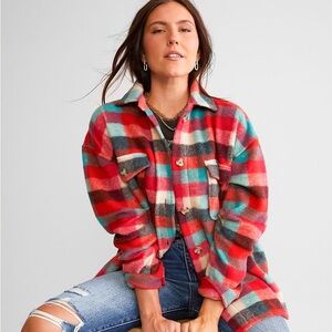 BKE Buckle Exclusive Plaid Fleece Shacket